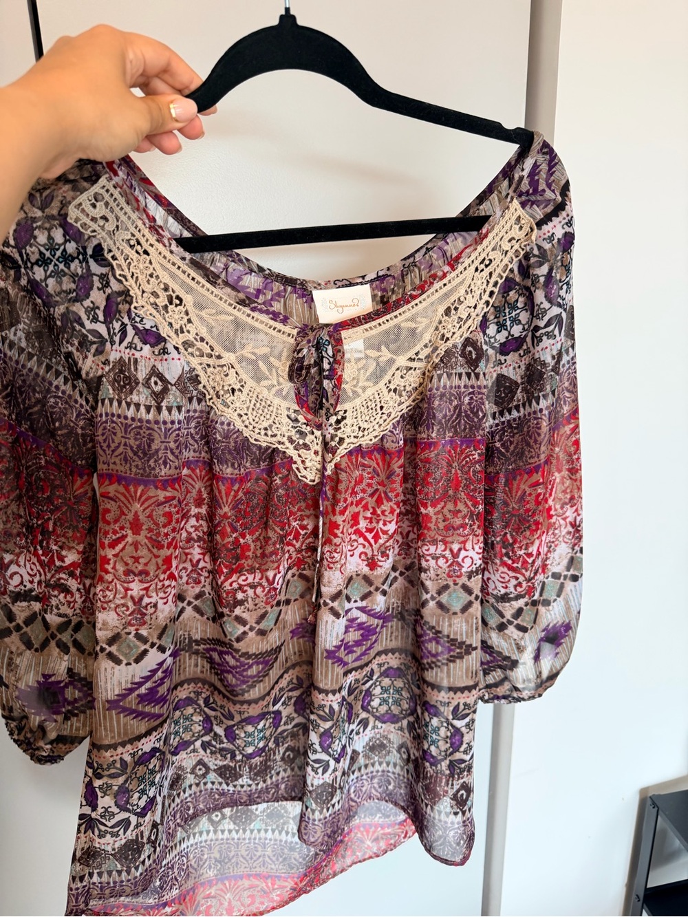 Shyanne Multicolor Crochet-Trim Boho Tunic
